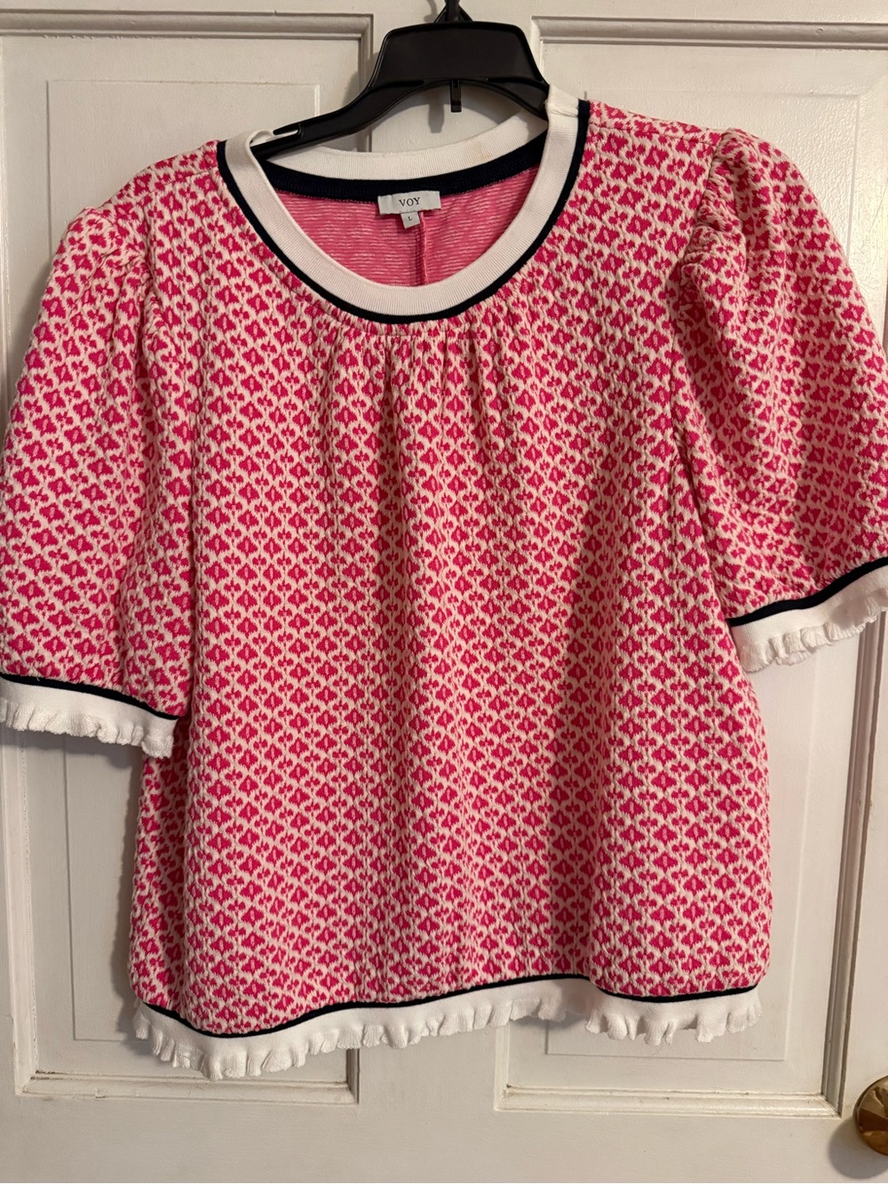VOY Pink Patterned Short Sleeve Girls Top with Contrast Trim